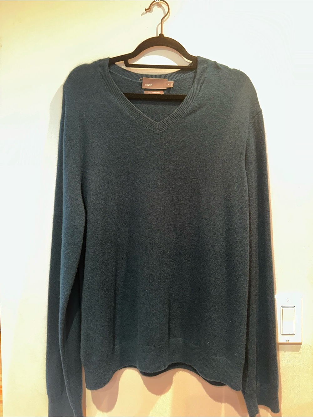 Vince 100% Cashmere V-Neck Sweater – XL – Dark Teal Blue